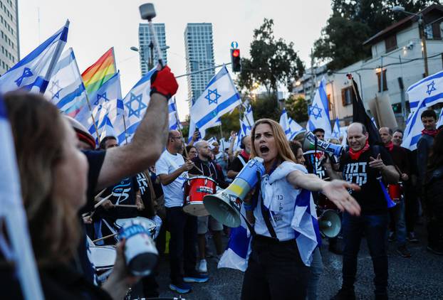 Demonstration against Israel's nationalist coalition government's judicial overhaul, in Tel Aviv