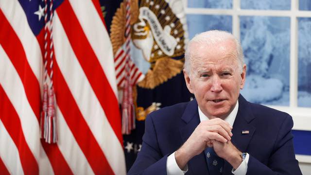 U.S. President Biden holds a video conference with farmers, ranchers and meat processors, in Washington