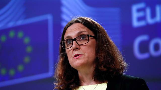 European Trade Commissioner Malmstroem holds a news conference following the United States announcement  to impose tariffs on steel and aluminium from the European Union, in Brussels