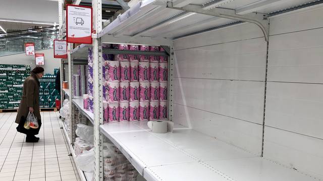 A view shows empty shelves in a supermarket in Moscow