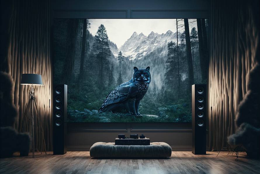 Big TV wall screen in modern living room, television set in luxu