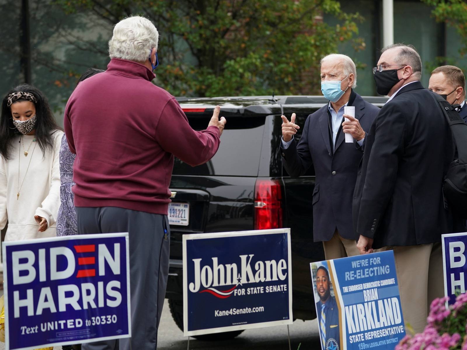 Joe Biden visits a voter activation center in Chester, Pennsylvania