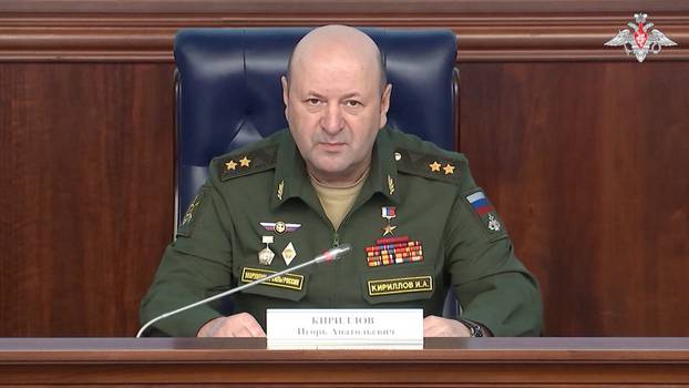 FILE PHOTO: Lieutenant General Igor Kirillov, chief of Russia's Nuclear, Biological and Chemical Protection Troops, attends a press conference in Moscow