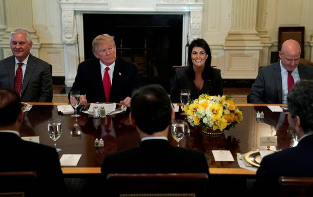 Trump plays host to a lunch for ambassadors to the United Nations Security Council at the White House in Washington