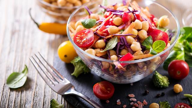 Healthy homemade chickpea and veggies salad, diet, vegetarian, v