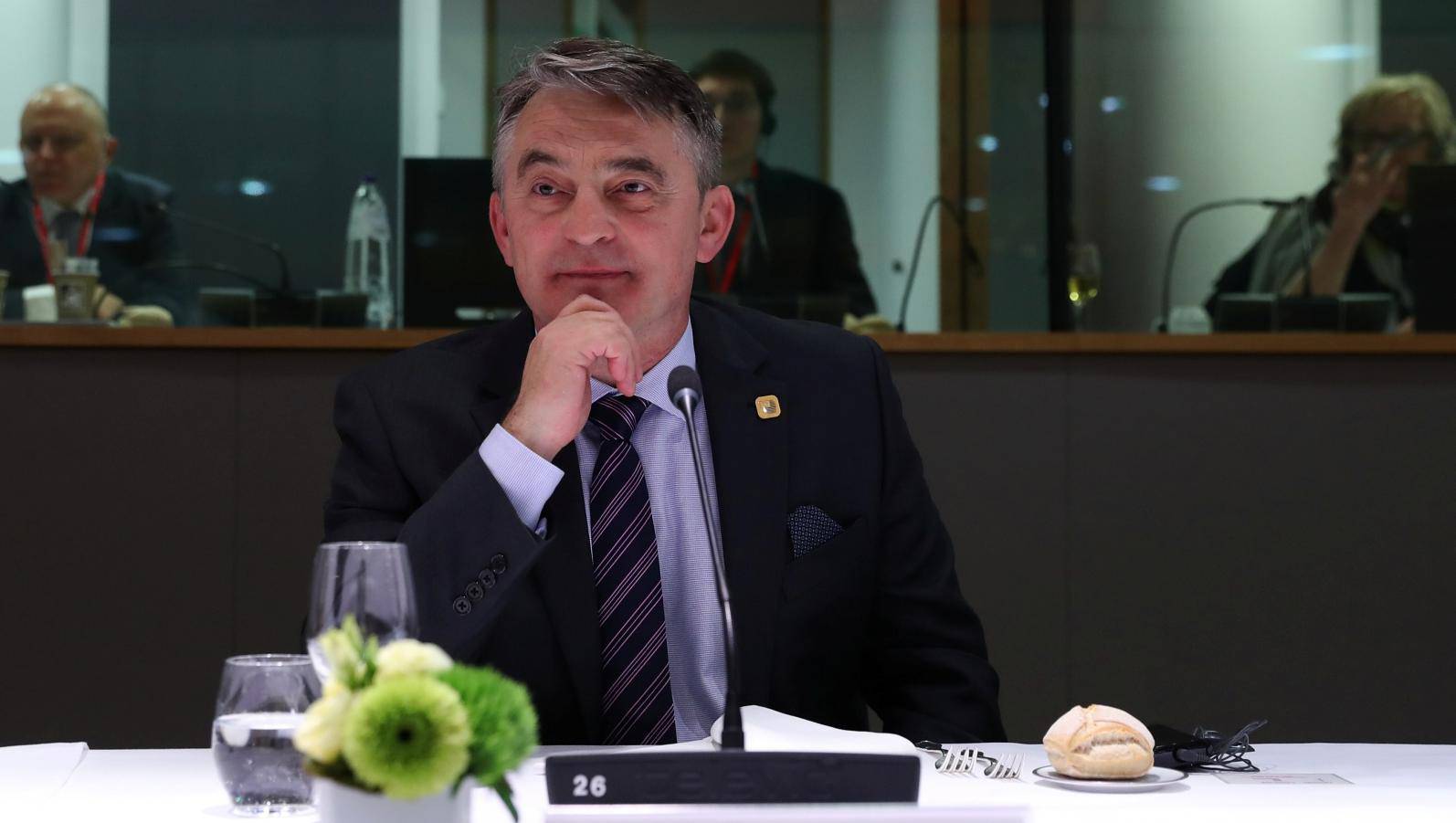 Current President of Bosnia and Herzegovina's tripartite presidency, Croatian Zeljko Komsic waits before a meeting of the EU-Western Balkans Summit at the EU headquarters in Brussels