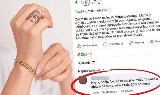 Zagrepčanka: Mama je izgubila zlatnu narukvicu. 'Tko je nađe, može 10 dana s obitelji na Brač!'