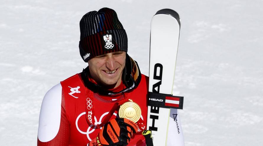 Victory Ceremony - Alpine Skiing - Men's Super-G