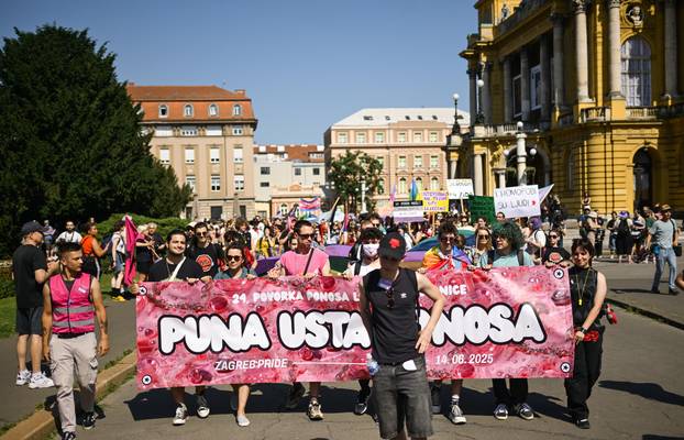 Zagreb: 24. Povorka ponosa LBGTIQ zajednica "Puna usta ponosa" prolazi centrom grada