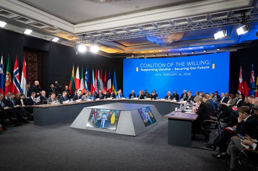 Ukrainian President Zelenskiy and EU leaders attend a meeting of 'Coalition of the Willing' in Kyiv