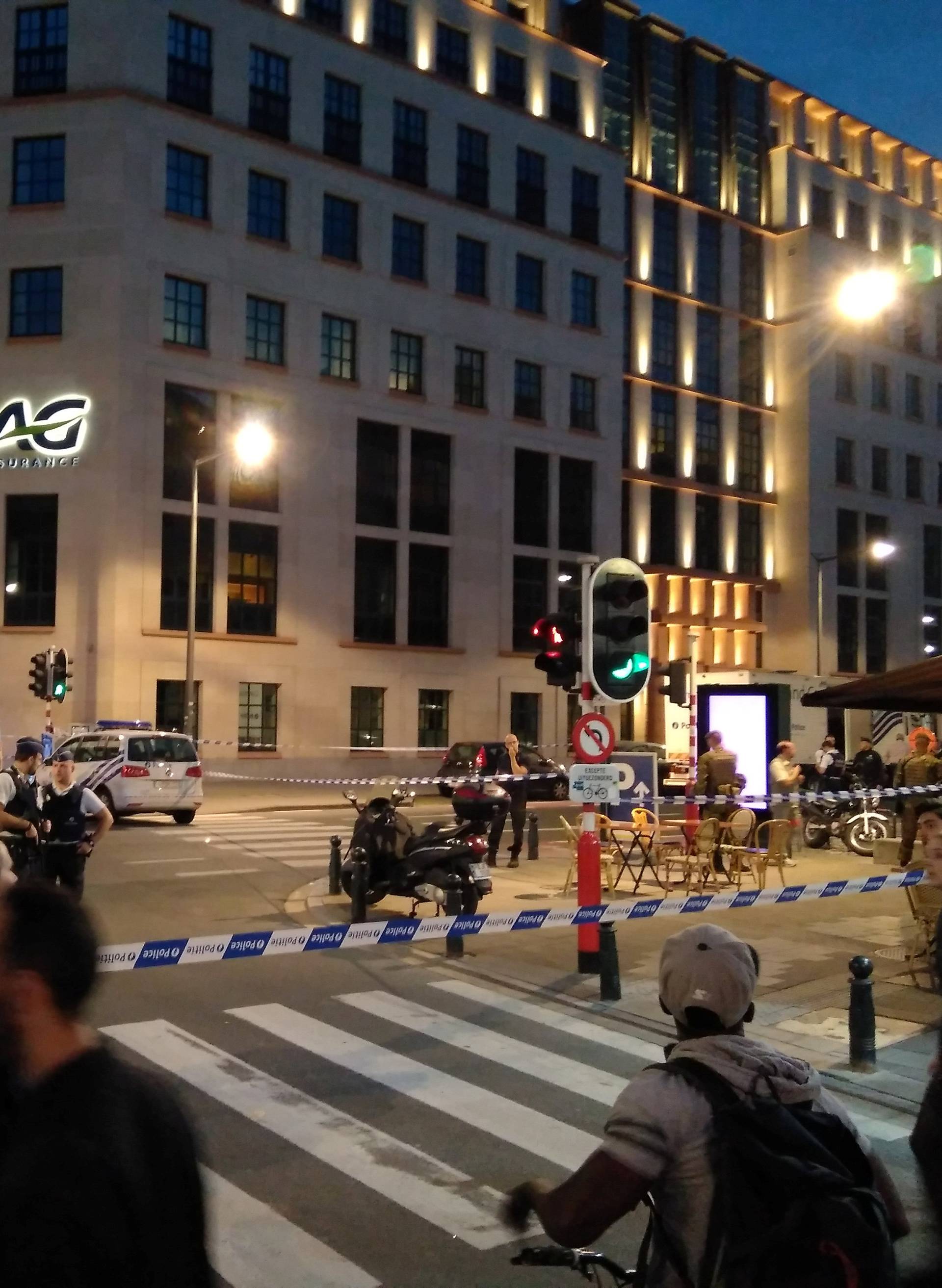 Belgian policemen and soldiers are seen at the scene where a man attacked two soldiers with a knife in Brussels, Belgium August 25, 2017 in this picture obtained from social media