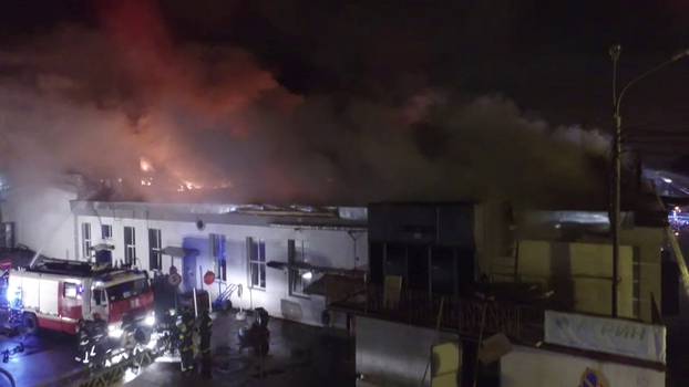 Still image shows warehouse on fire in Moscow
