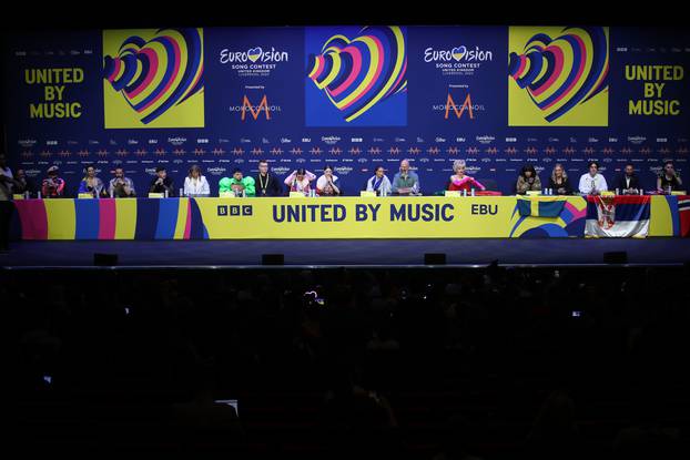 Liverpool: Predstavnici zemalja na konferenciji za medije nakon održane prve polufinalne večeri Eurosonga