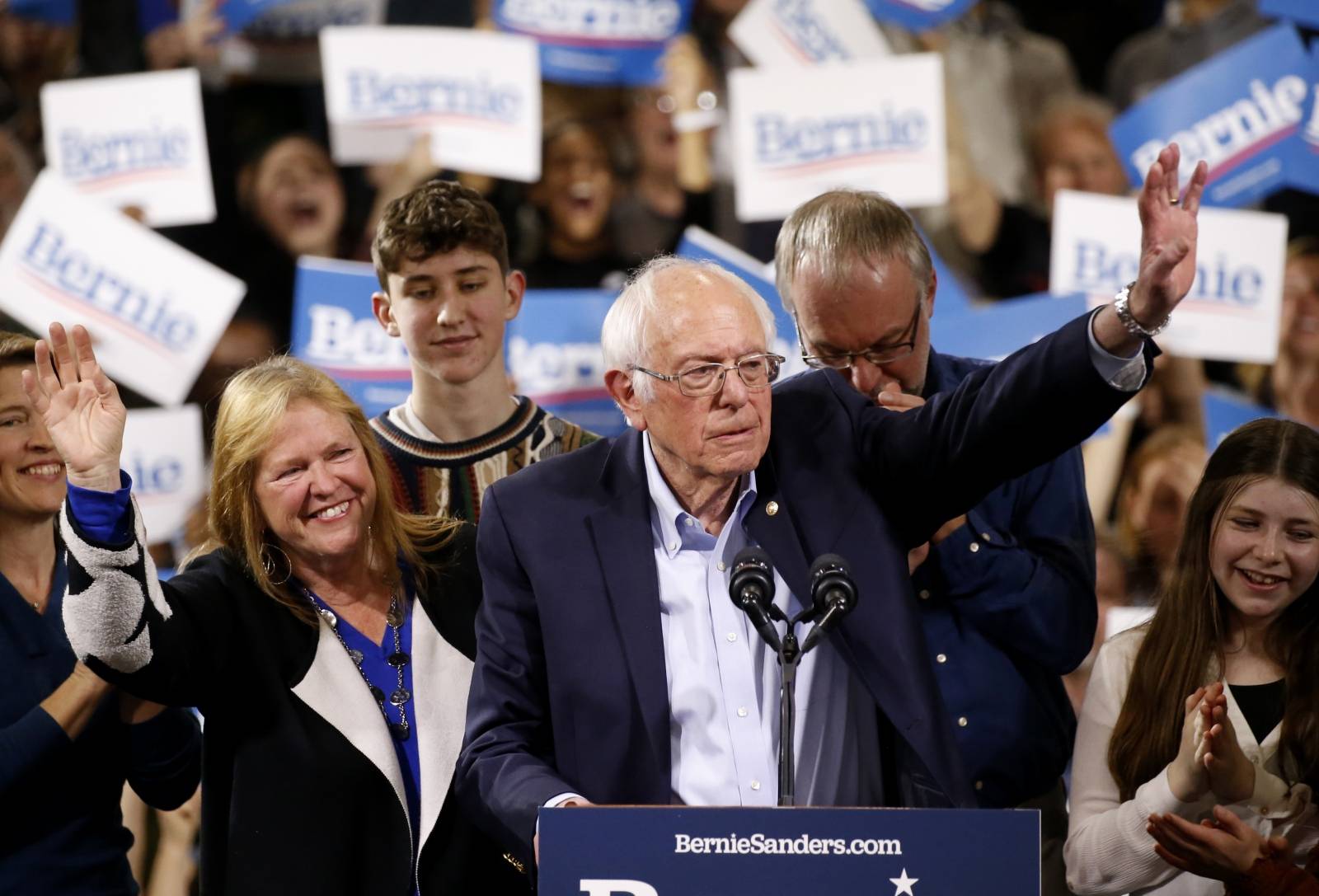 Democratic U.S. presidential candidate Senator Bernie Sanders speaks at his Super Tuesday night rally in Essex Junction, Vermont, U.S.