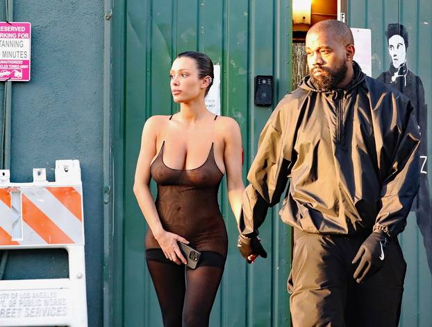*PREMIUM-EXCLUSIVE* Kanye West and wife Bianca Censori turns heads as she wears shocking fully sheer tights to tanning salon