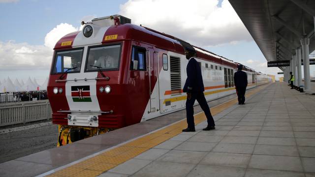 A train launched to operate on the SGR line constructed by the CRBC and financed by Chinese government arrives at the Nairobi Terminus in Nairobi