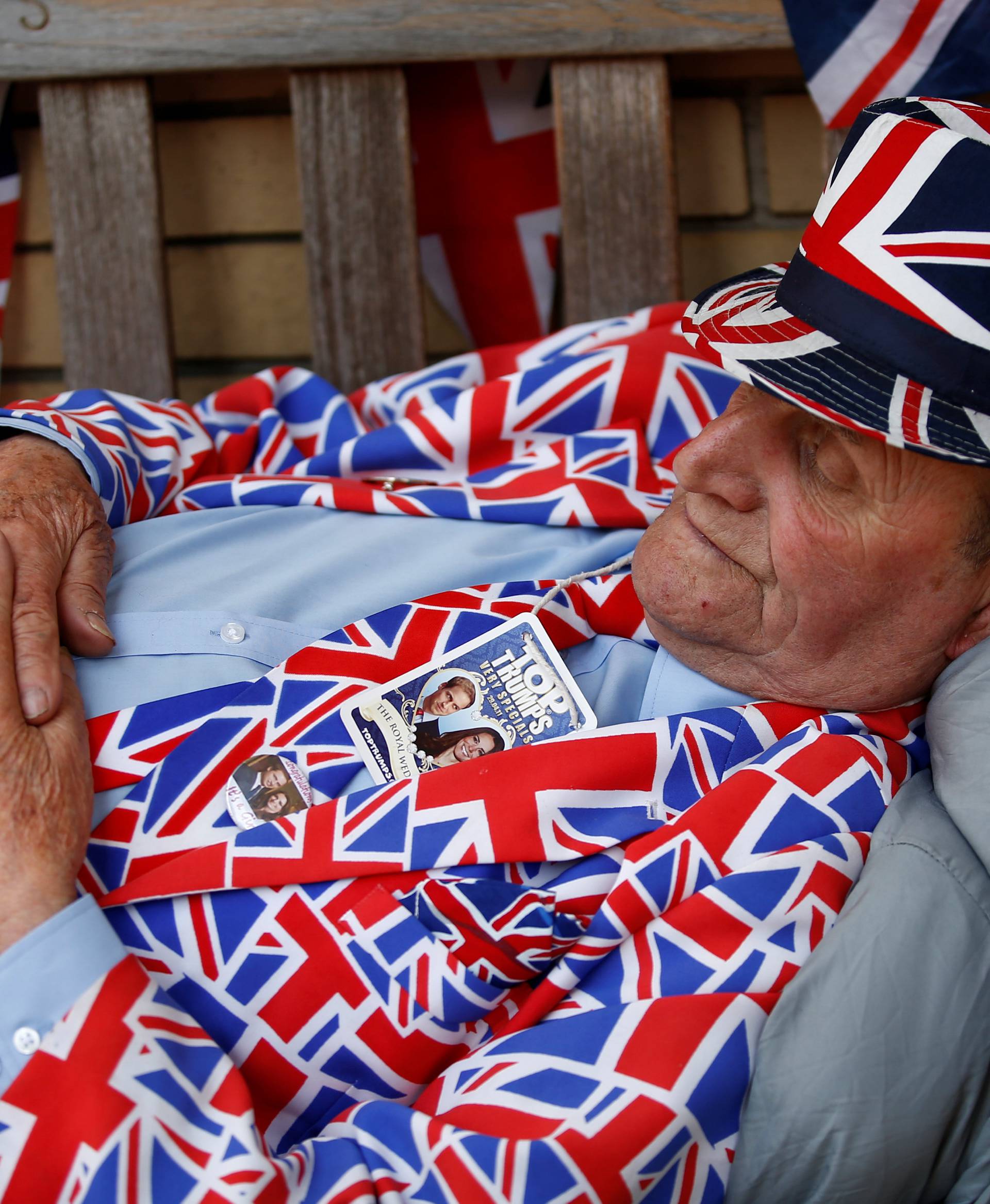 A fan of Britain's royal family camps outside the hospital where Catherine, Duchess of Cambridge is due to give birth, in London