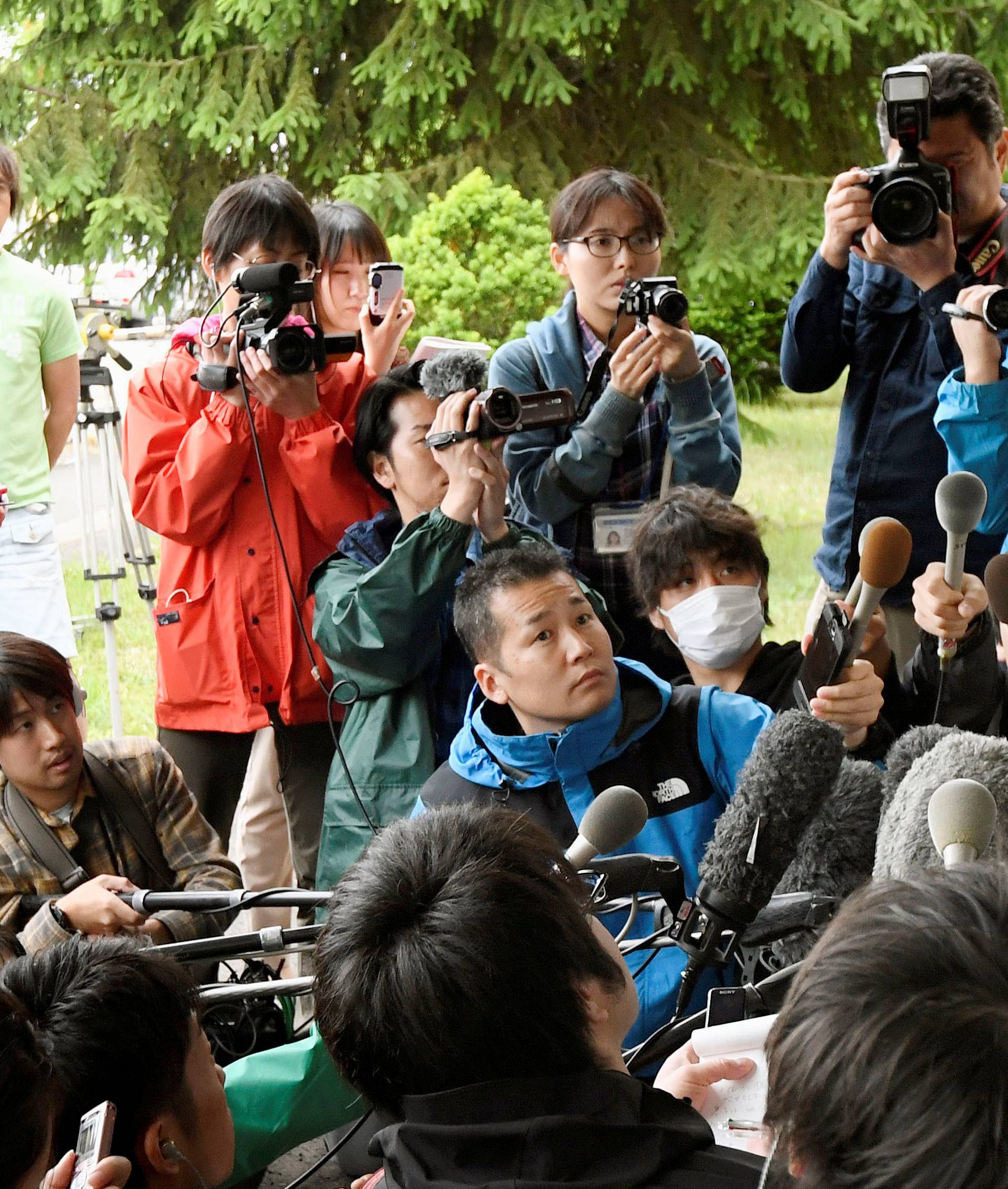 Takayuki Tanooka, father of 7-year-old boy Yamato Tanooka  who went missing on May 28, 2016 after being left behind by his parents, was found alive, speaks to the media in Hakodate