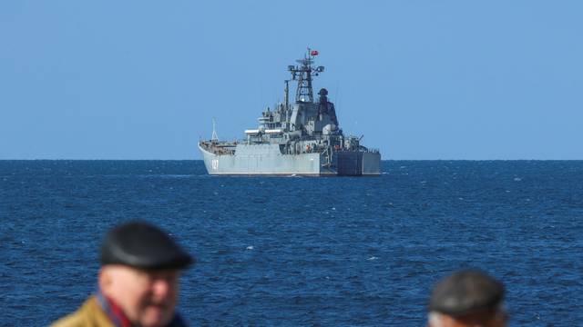 An amphibious assault ship of the Russian Navy sails near Sevastopol