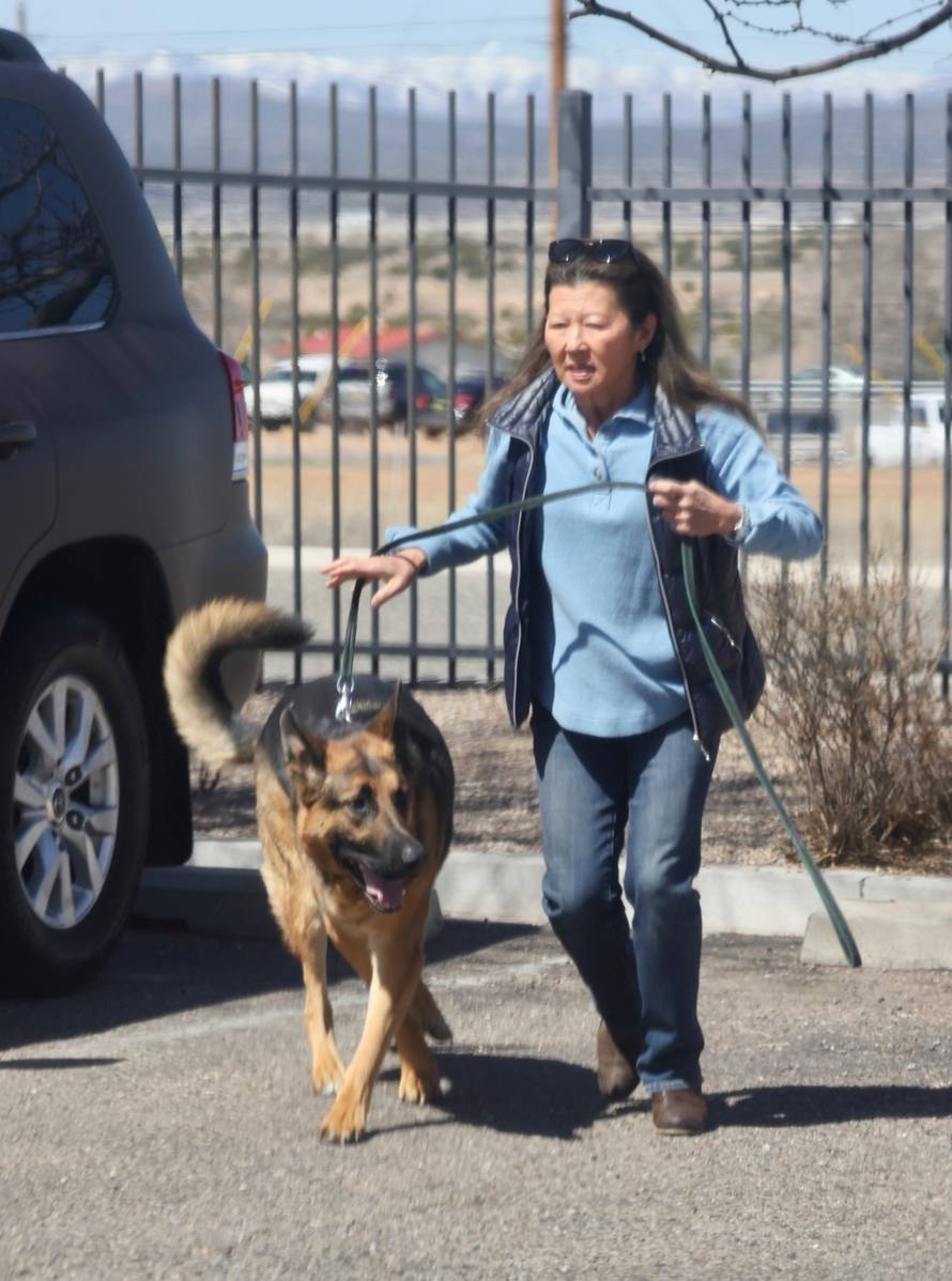 *PREMIUM-EXCLUSIVE* Gene Hackman's wife Betsy Arakawa pictured with their beloved German Shepherd who was found dead with the couple in their Santa Fe home **Shot February 2024**