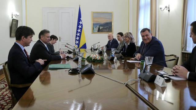 U.S. deputy assistant secretary in charge of the Western Balkans Escobar and Serb member of the Presidency of Bosnia and Herzegovina Dodik, attend meeting in Sarajevo