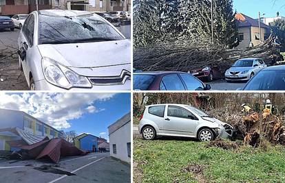 U Osijeku i Zagrebu drveće je padalo na aute, kod Virovitice jak vjetar bacio krov na školu