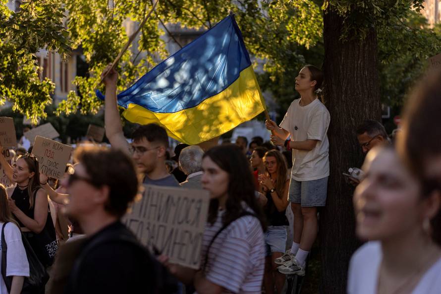 Protest against Ukrainian President Zelenskiy's decision to replace Fedorov as defence minister, in Kyiv