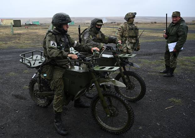 Russian service members demonstrate military equipment in the Rostov Region