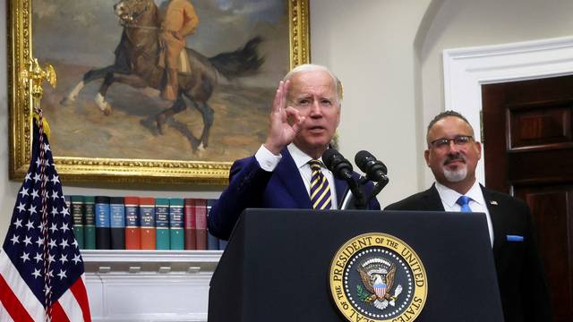 U.S. President Biden delivers remarks on student loan debt relief plan at the White House in Washington