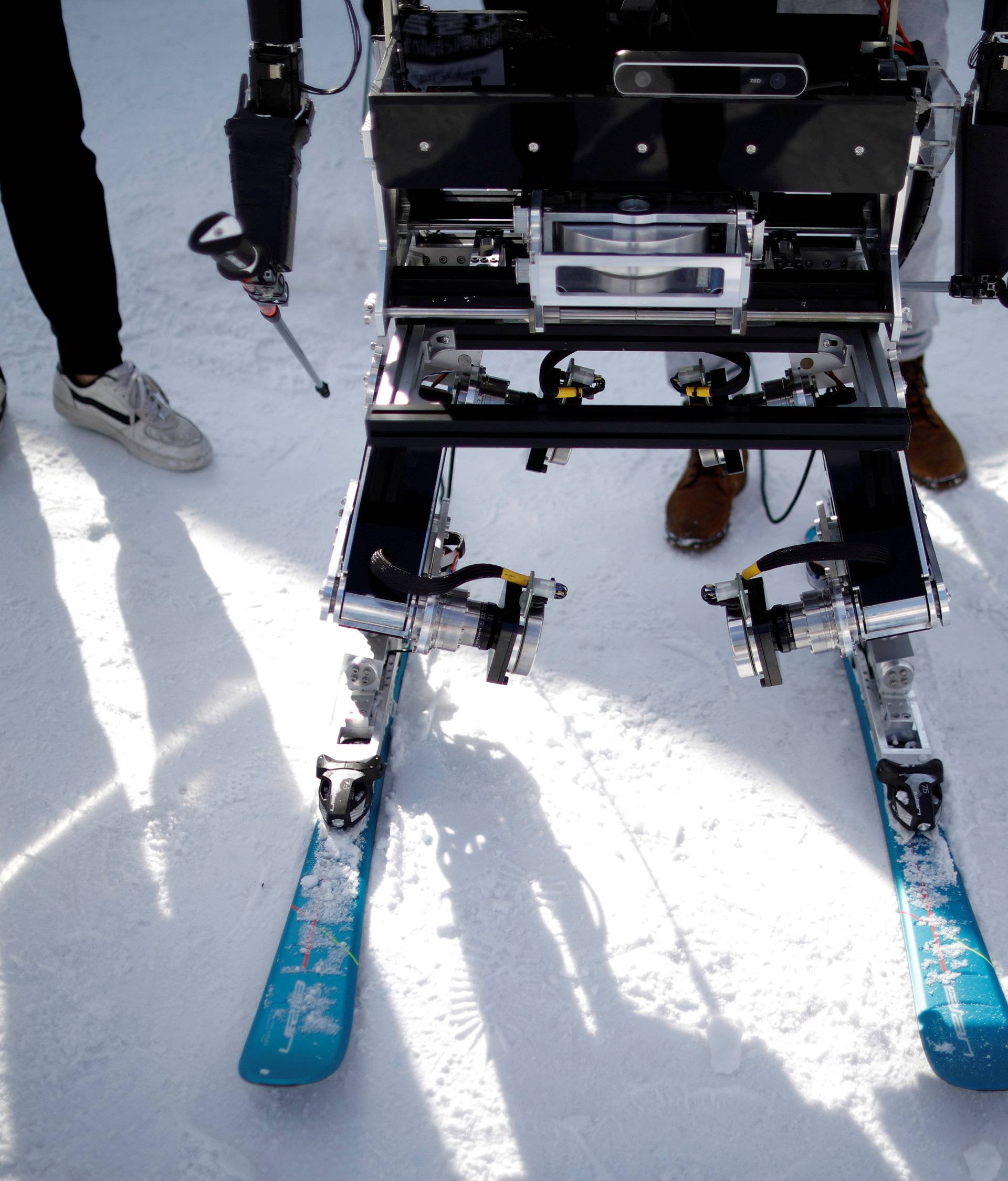 A robot takes part in the Ski Robot Challenge at a ski resort in Hoenseong,