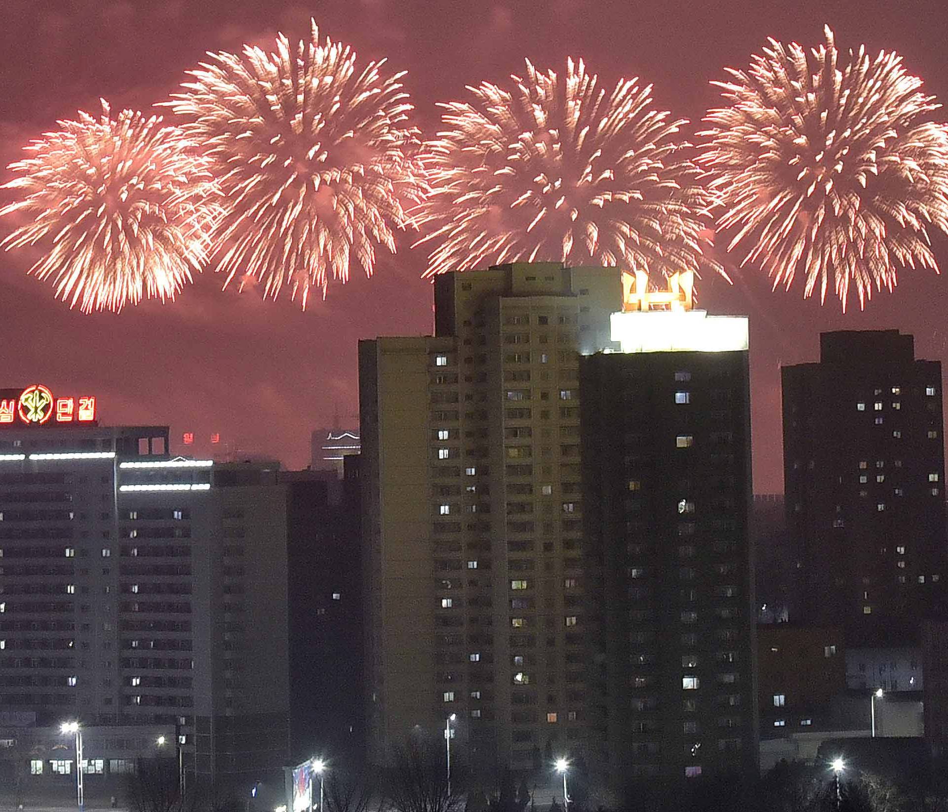 Fireworks are seen above Pyongyang, North Korea on New Year day
