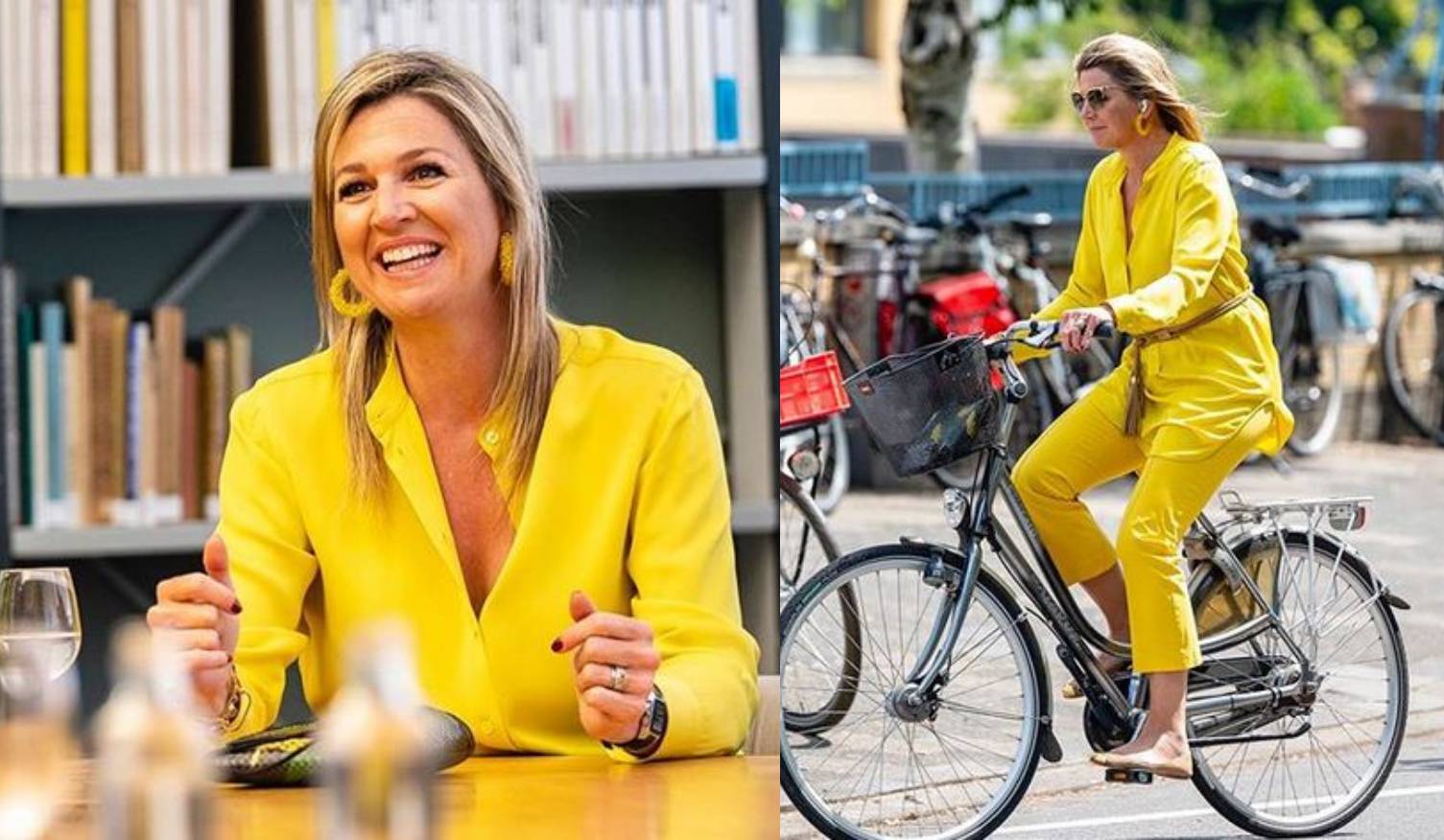 Royal žuta: Kraljica Maxima  na biciklu u odijelu sunčane nijanse