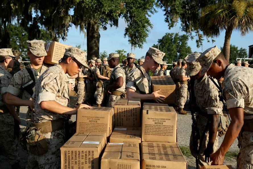 U.S. Marine recruits at Marine Corps Recruit Depot Parris Island prepare to evacuate ahead of Hurricane Florence
