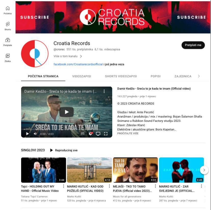 YouTube je vratio kanal Croatia Recordsa: Ugasili ga na  5 dana