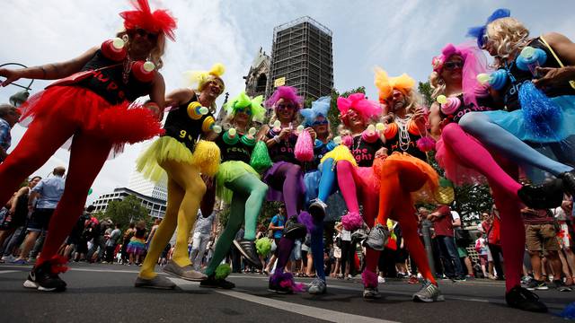 Revellers take part in the annual Gay Pride parade, also called Christopher Street Day parade (CSD), in Berlin