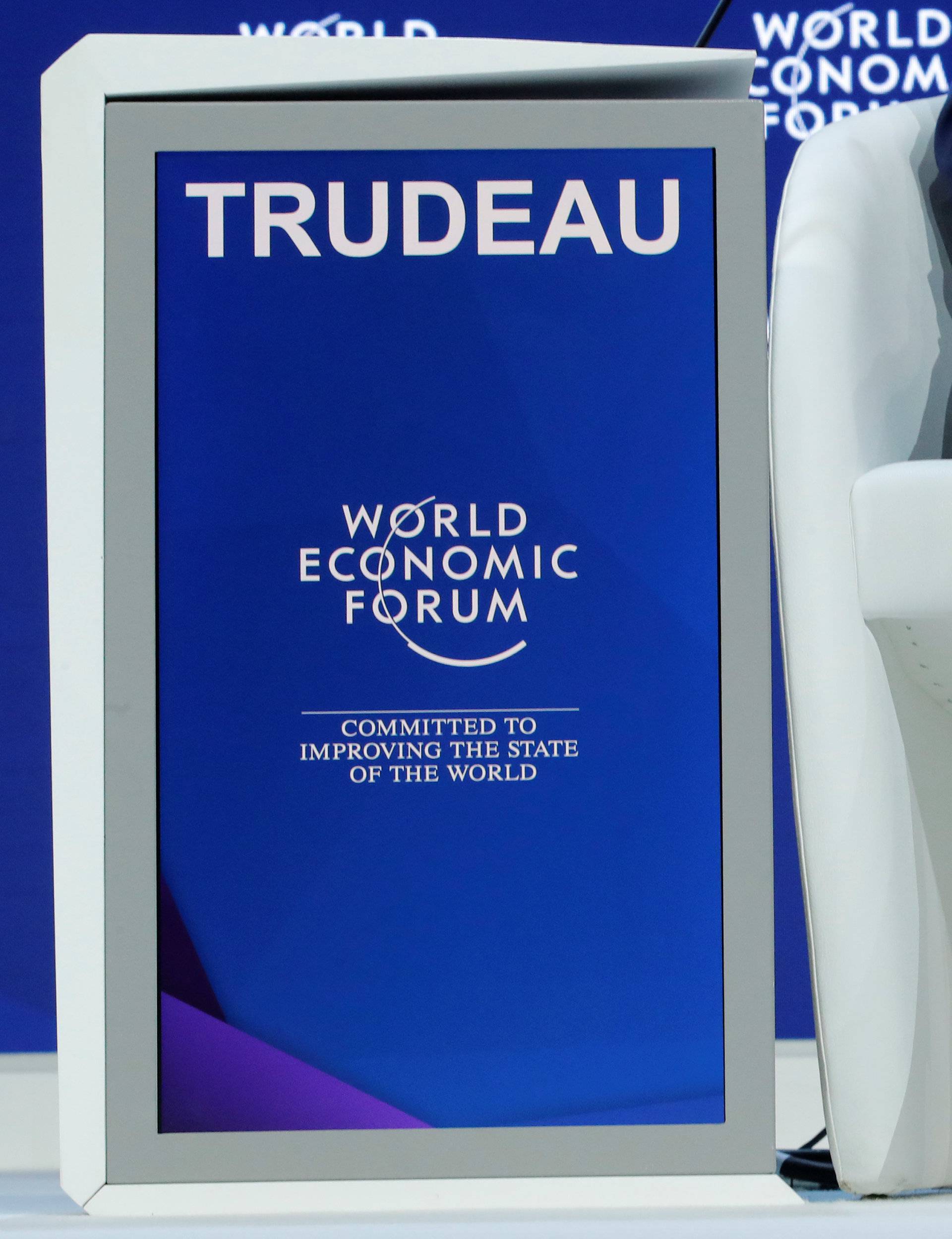 Canadian Prime Minister's Justin Trudeau's socks are seen as he attends the World Economic Forum (WEF) annual meeting in Davos