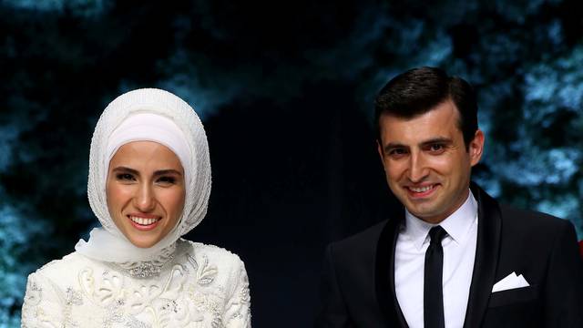 Sumeyye Erdogan, daughter of Turkish President Tayyip Erdogan, and her husband Selcuk Bayraktar are seen during their wedding ceremony in Istanbul, Turkey