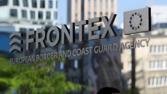 FILE PHOTO: Logo of EU border agency Frontex is seen at the agency's headquarters in Warsaw