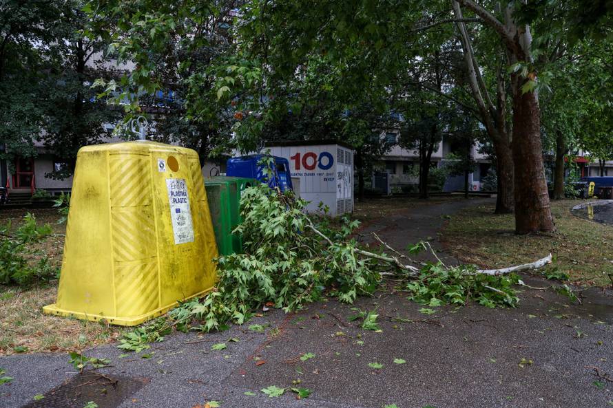 Zagreb: Vatrogasci uklanjaju stablo koje je palo u Ulici Svetog Mateja
