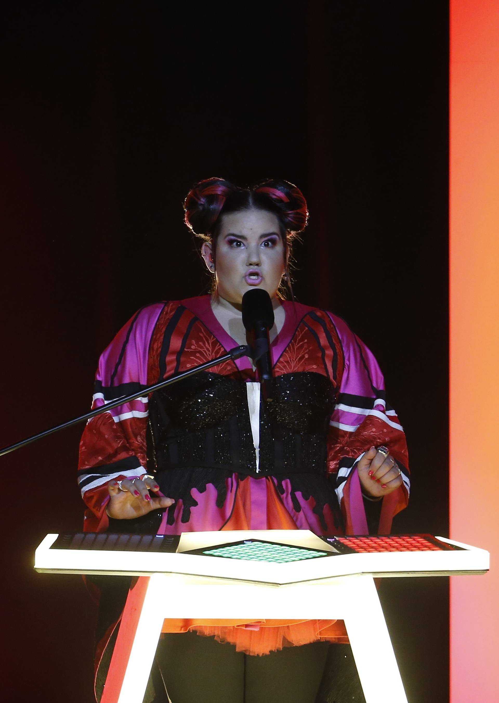 Israelâs Netta performs âToyâ during the Semi-Final 1 for Eurovision Song Contest 2018 in Lisbon