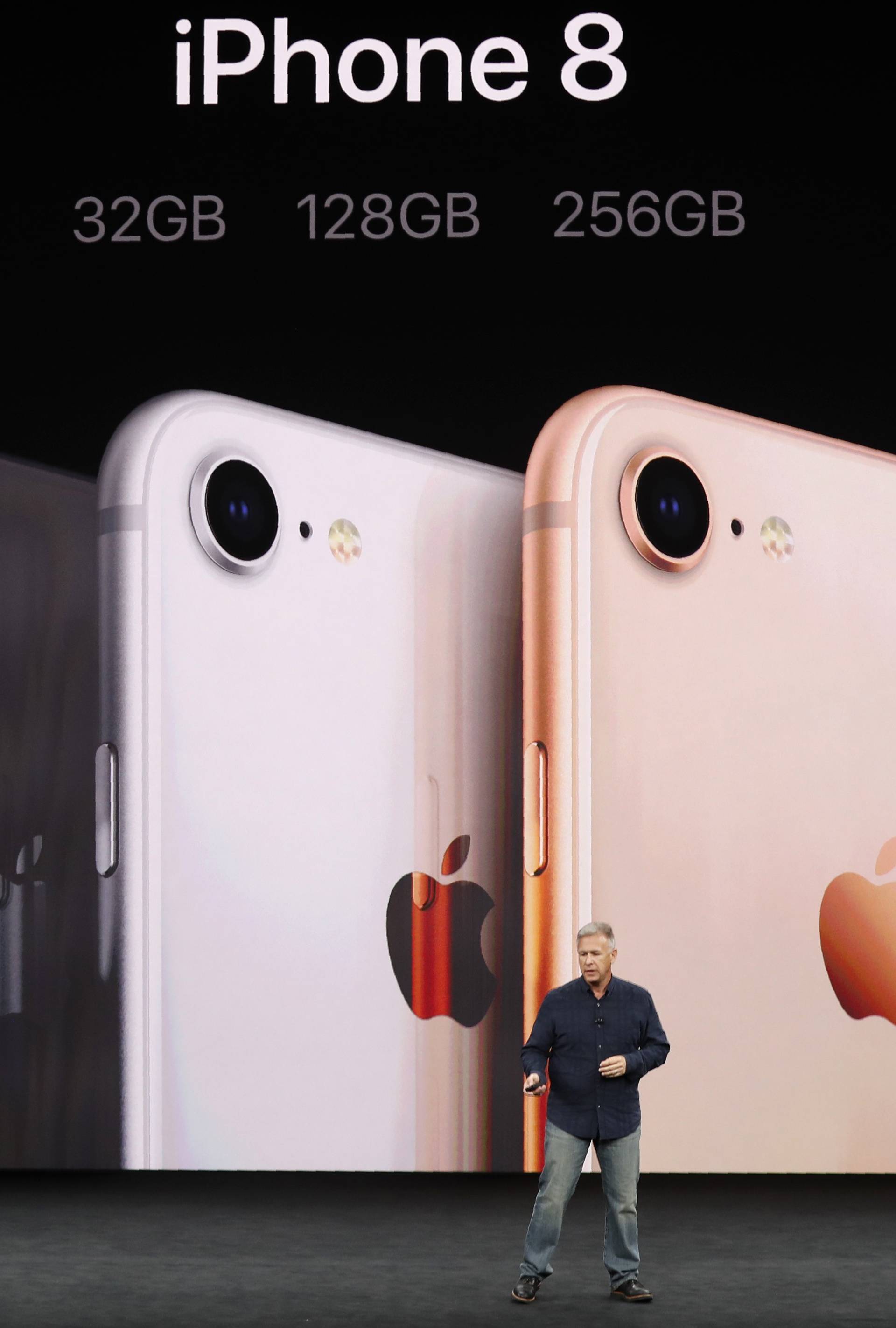 Apple's Schiller introduces the iPhone 8 during a launch event in Cupertino
