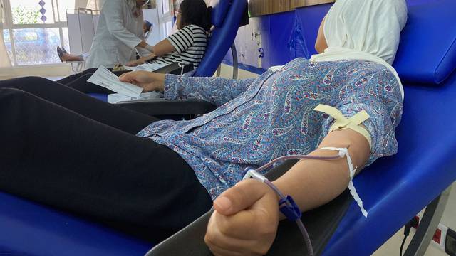 People donate blood following a powerful earthquake in Morocco