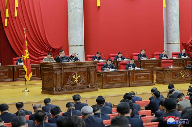 North Korean leader Kim Jong Un speaks during the 5th Plenary Meeting of the 7th Central Committee of the Workers