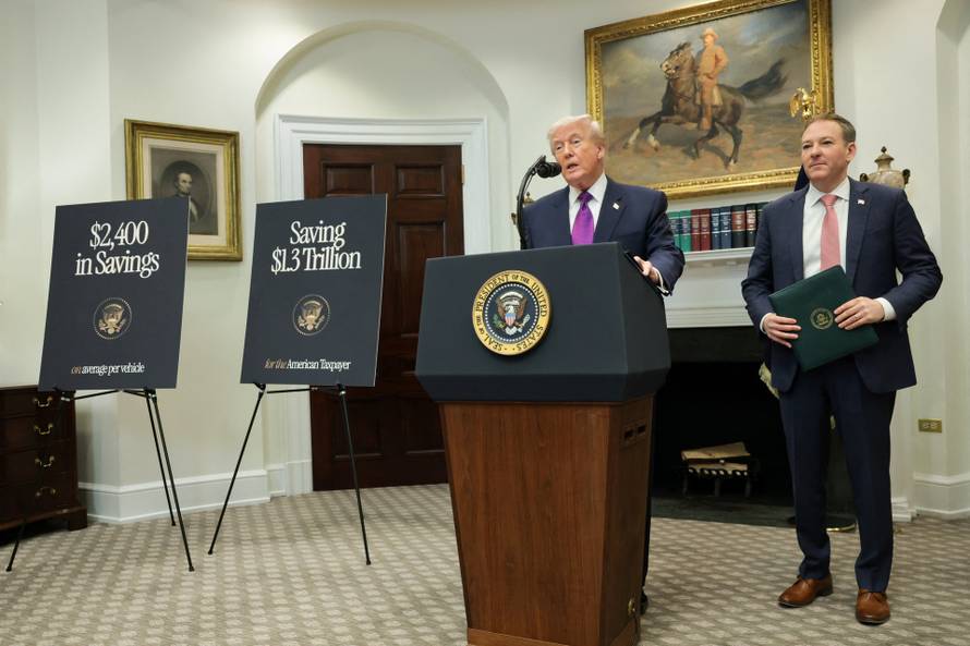 U.S. President Donald Trump makes an announcement with EPA Administrator Zeldin, at the White House