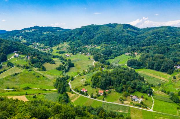 Aerial,View,Of,Green,Hills,And,Nature,In,Zagorje,,Northern