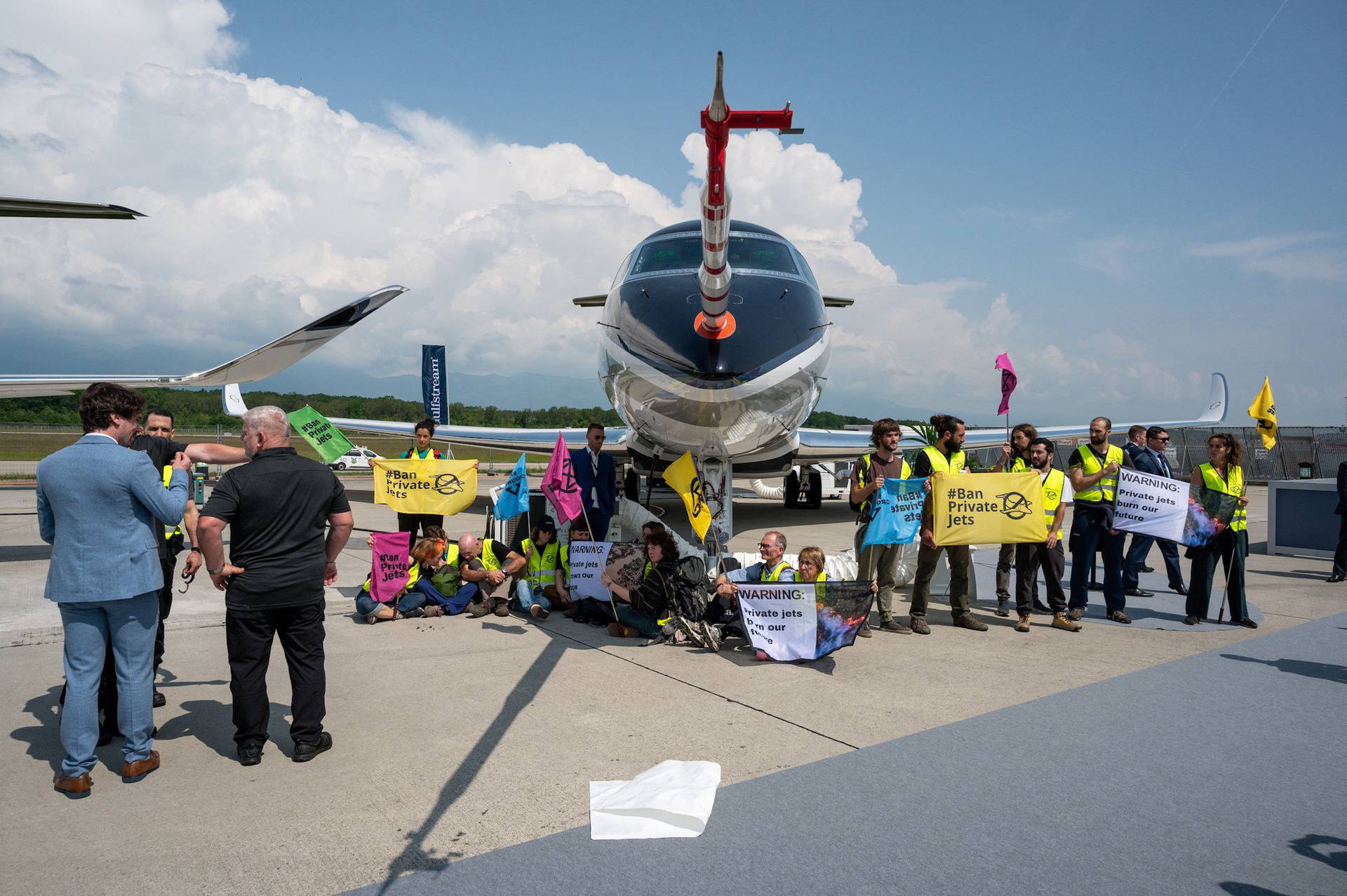 Activits protest against private jets at EBACE in Geneva