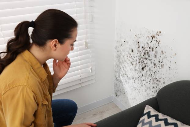 Woman,Looking,At,Affected,With,Mold,Walls,In,Room