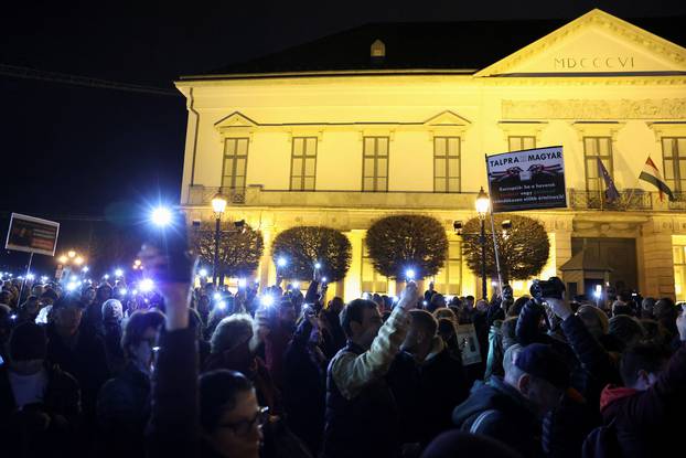 Protest to demand the resignation of Hungarian President Novak, in Budapest