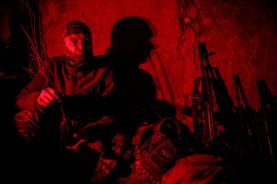 Ukranian serviceman in a dugout near the frontline town of Chasiv Yar
