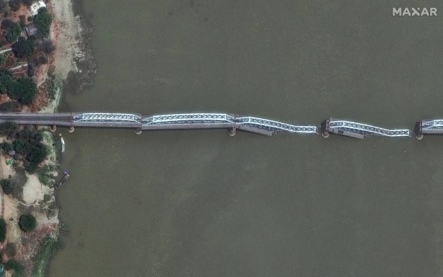 A satellite image shows the Inwa Bridge in Mandalay